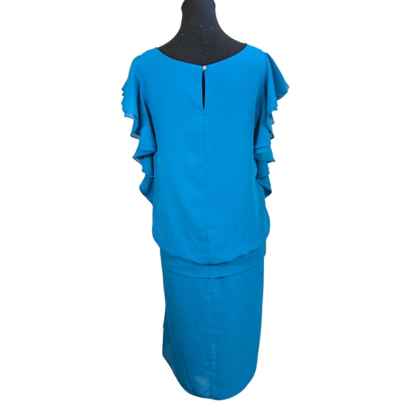 Algo Vintage Elegant Blue Ruffle Sleeve Midi Dress Size L - Picture 5 of 7